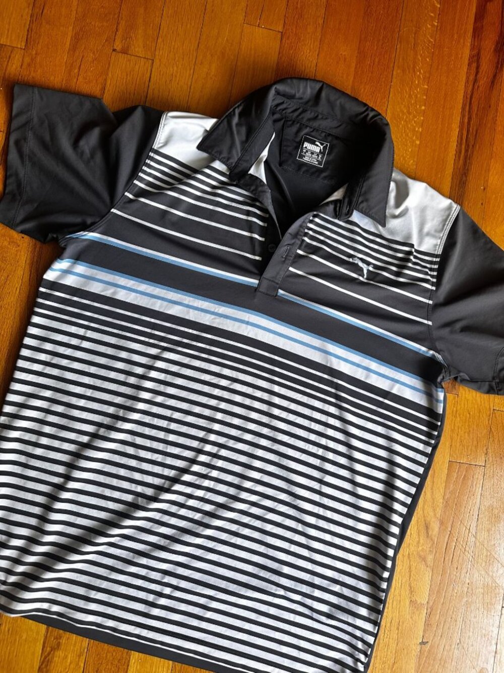 Men's black and blue striped polo PUMA Large